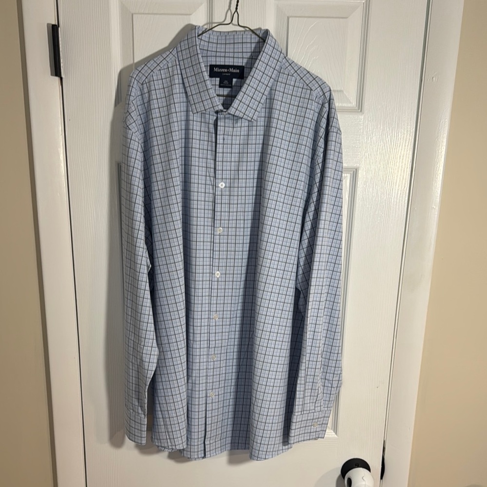 Men's Blue Checkered Shirt by Mizzen+Main XXL Classic Fit EUC